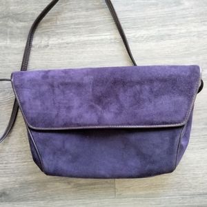 Vintage ANTONIO SCEPI Italy Dark Purple Suede Trapezoid Shoulder Purse Clutch